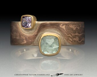 Mokume Gane 18kt Yellow Gold and Montana Sapphire 'Polynya' Ring