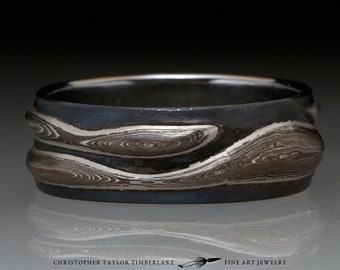 Mokume Gane Stainless Steel Contour Carved ‘Wadivra’ Ring