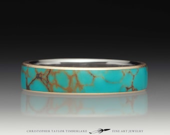 Turquoise Inlay Ring with 14K Yellow Gold