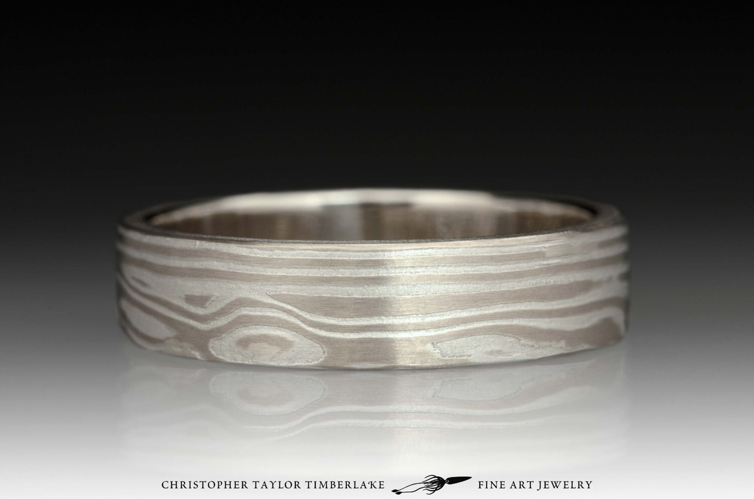 Mokume Gane 14K Palladium White Gold and Sterling Silver Etched Ring