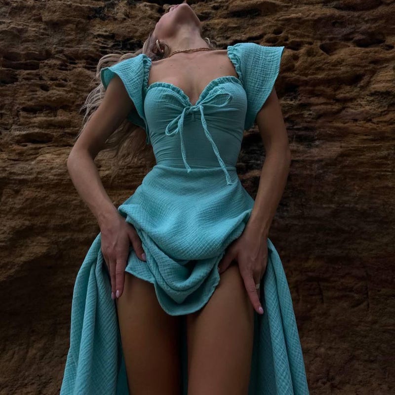 Cotton Shirt Dress Turquoise