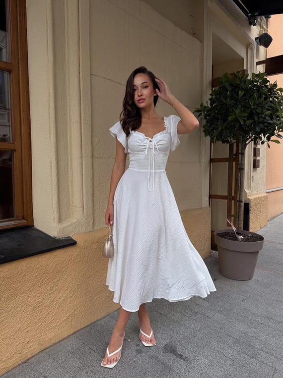 white lace boho midi dress Cotton Muslin Dress, Off Shoulder Summer with Up Back, Romantic Midi Dress FARM Rio - Ombré SS26 Brown Similar to brands like Size:MOM-2X