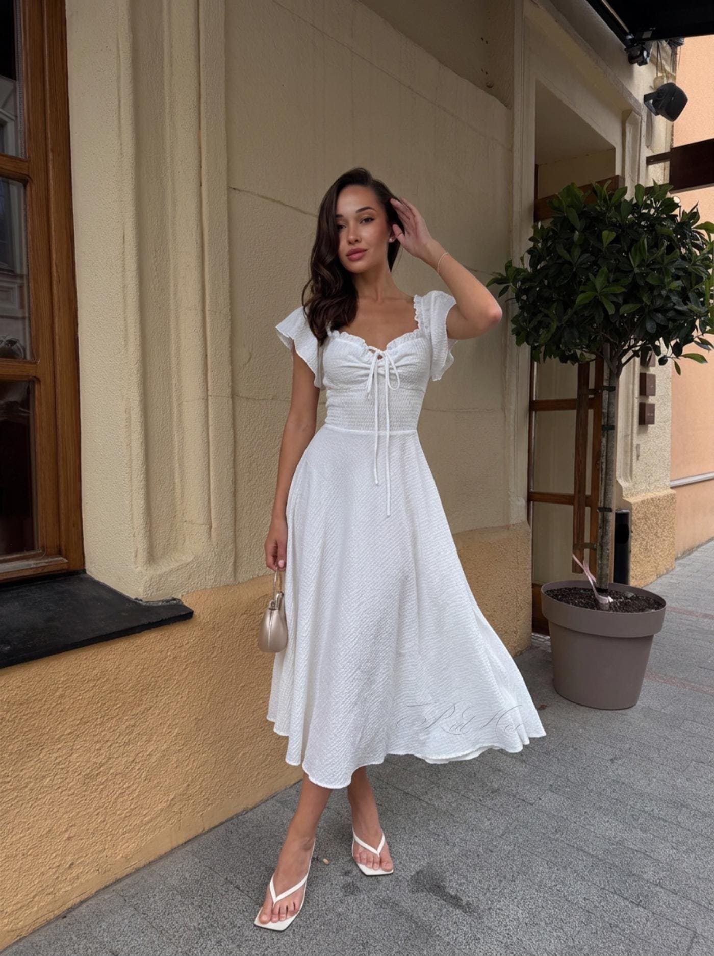 Boho White Lace Midi Dress