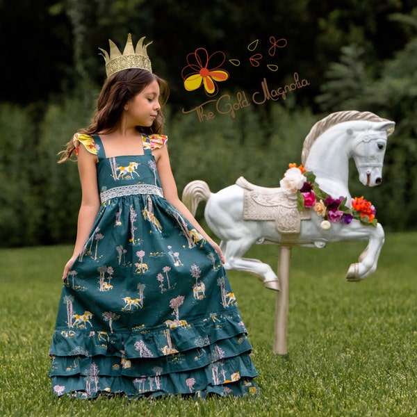 Girls Unicorn Maxi Dress – Unicorn Dress – Girls Boutique Maxi Dress – Fall Boutique Dress - Unicorn Birthday Dress