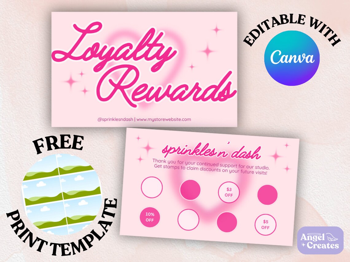 Editable Loyalty Rewards Card Template Canva Stamp Card Punch Card Editable Loyalty Rewards Card Template Canva Stamp Card Punch Card