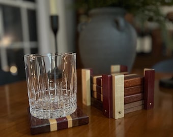 Handmade Wooden Coasters with Holder