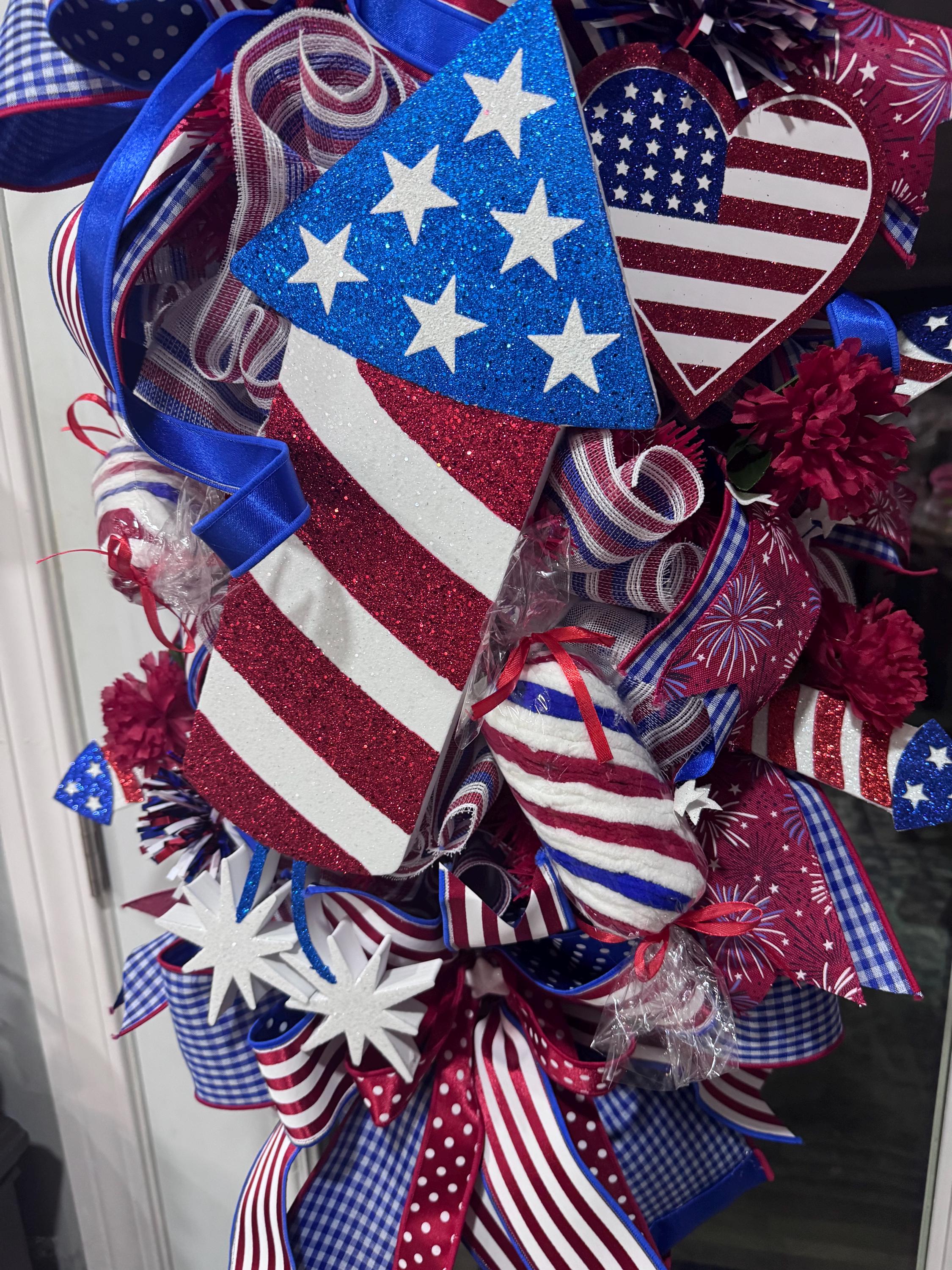 Patriotic Rocket Wreath, Red White Blue Americana Door Decor, 36 Inch ...