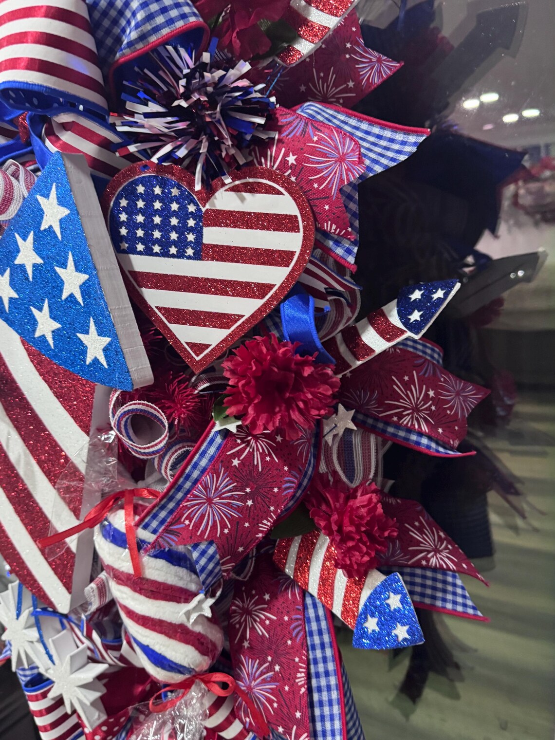 Patriotic Rocket Wreath, Red White Blue Americana Door Decor, 36 Inch ...