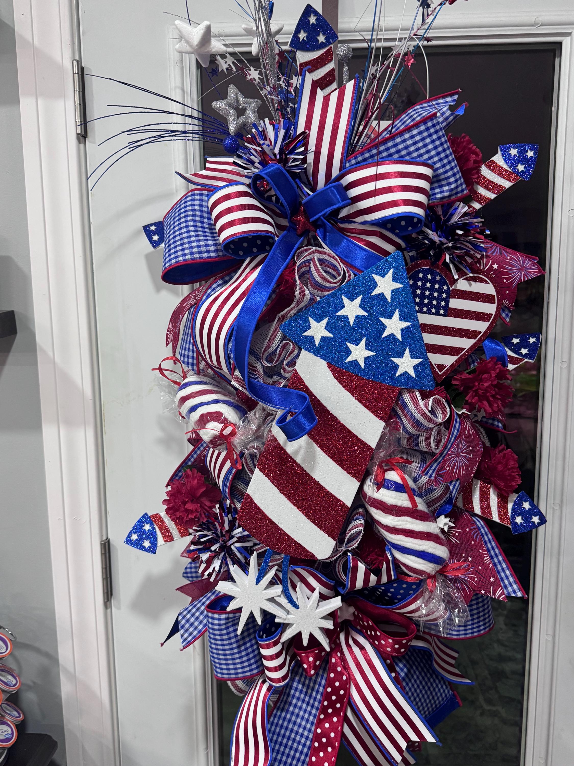 Patriotic Rocket Wreath, Red White Blue Americana Door Decor, 36 Inch ...