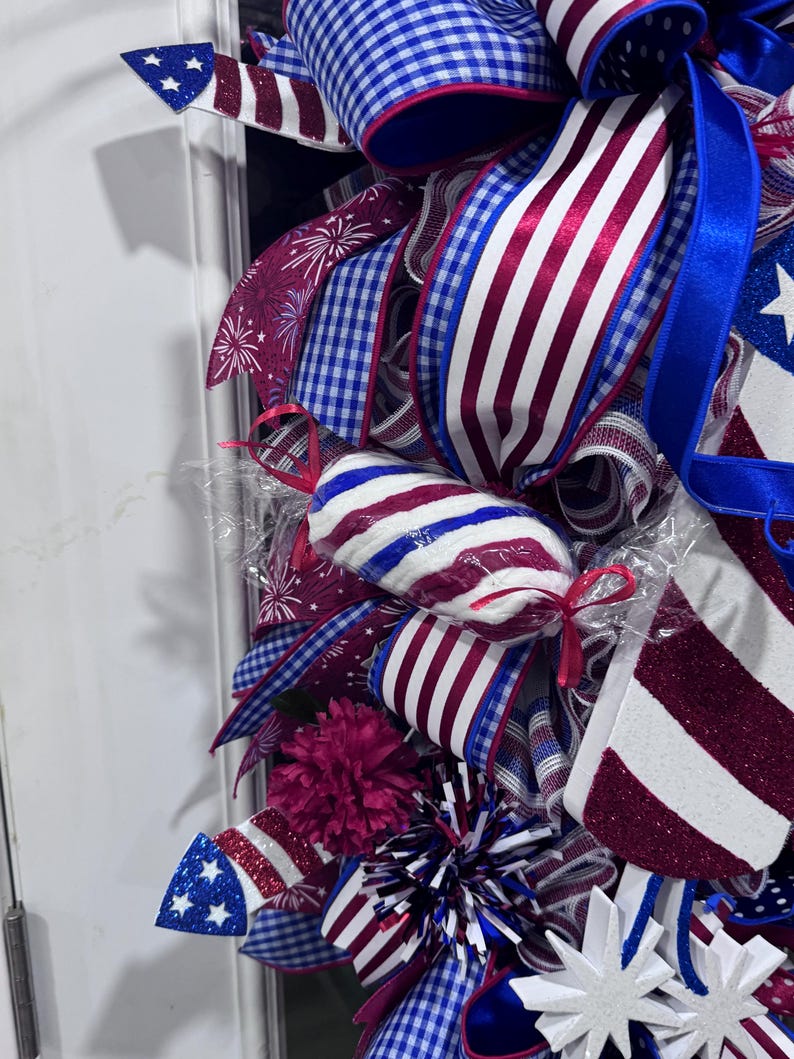 Patriotic Rocket Wreath, Red White Blue Americana Door Decor, 36 Inch ...