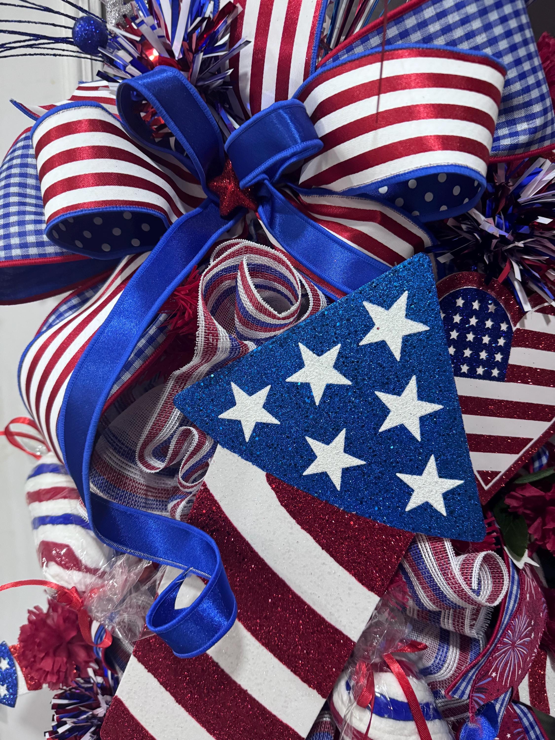 Patriotic Rocket Wreath, Red White Blue Americana Door Decor, 36 Inch ...