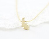 Woodland Bunny Necklace - Handmade, Elegant, Classy in Matte Gold, Dainty, Everyday Necklace. Sweet Heirloom Gift.