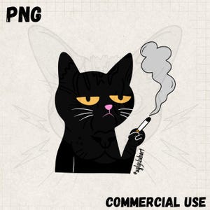Rauchende schwarze Katze, PNG, direkte Thermotransferdruck, DTF, Sublimation, digitaler Download