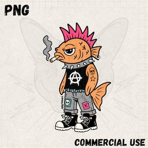 Punk rauchender Fisch Grafik, PNG, DTF, (Digital Download)