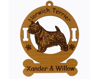 Adorno de perro de pie de Norwich Terrier personalizado con el nombre de tu perro 3618