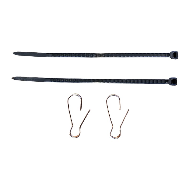 May include: Two black cable ties and two silver metal hooks.