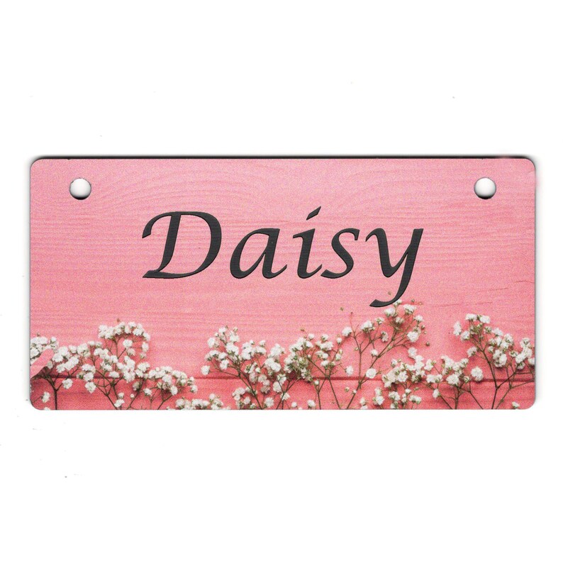 Baby's Breath on Pink Design Crate Tag Personalized with Your Dog's Name Free Shipping image 1