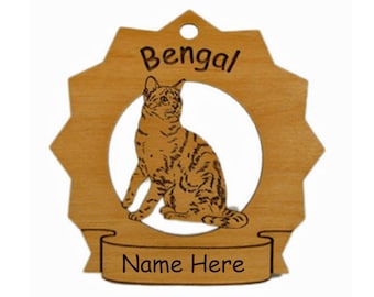 7077 Bengal Cat Sitting Wood Ornament Personalized with Your Cat's Name
