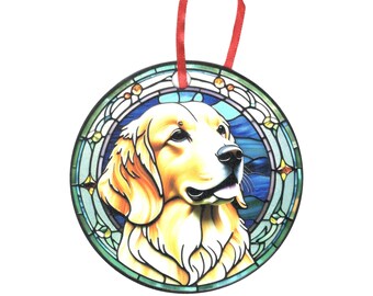 Golden Retriever #2 Stained Glass Design Holographic Ornament