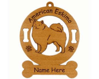 1218 American Eskimo Standing Dog Ornament Personalized with Your Dog's Name