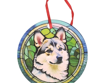 Swedish Vallhund Holographic Stained Glass Design Ornament