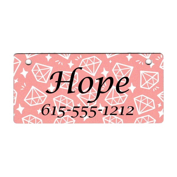 Diamonds on Pink Design Crate Tag Personalized with Your Dog's Name