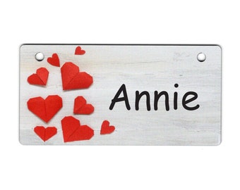 Hearts on Wood Design Dog Crate Tag Personalized with Your Dog's Name