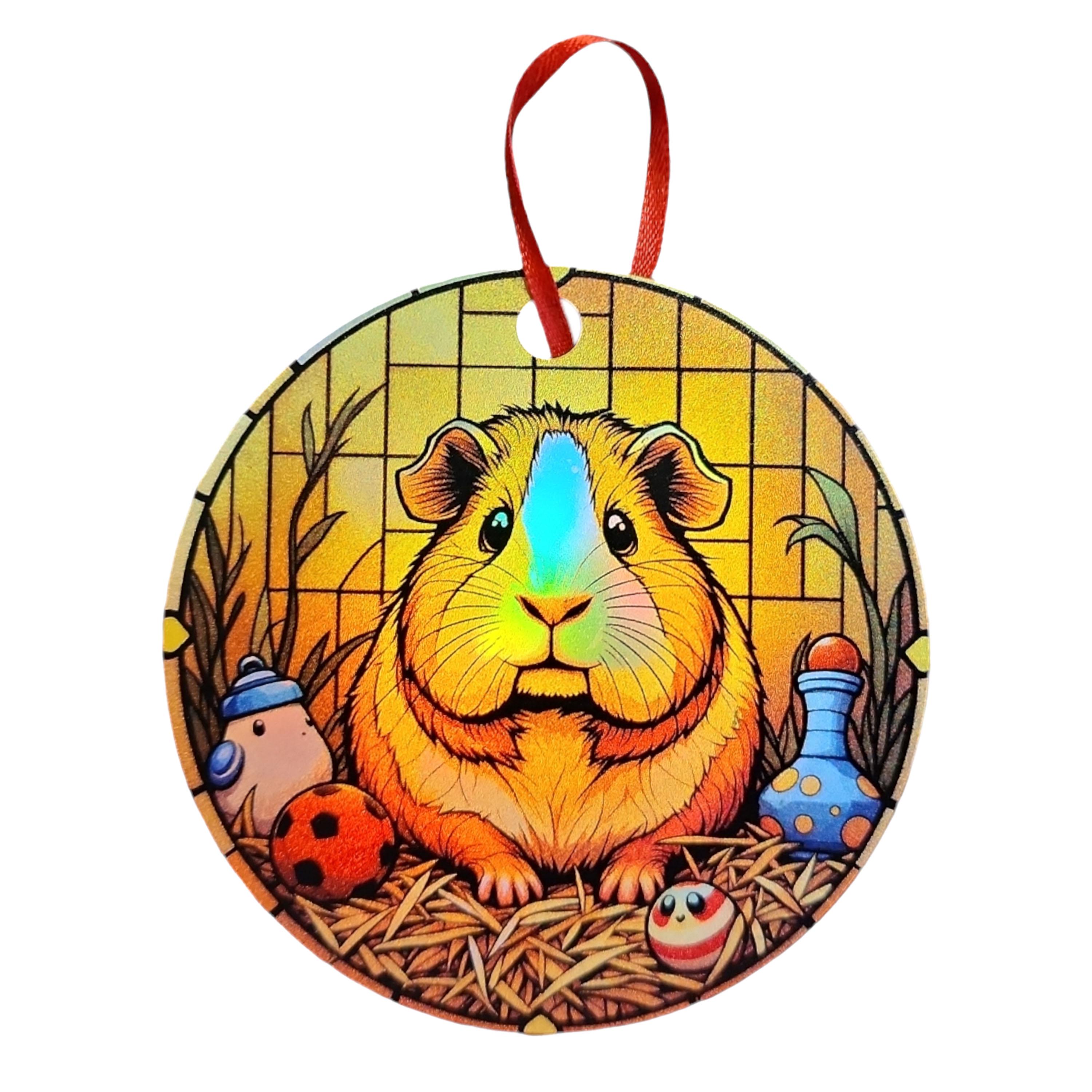 Guinea Pig - Yellow Background and Toys Design Holographic Ornament