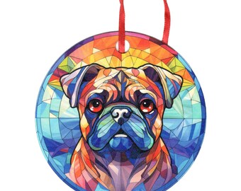 Adorno de perro con diseño holográfico de Pug de cerca