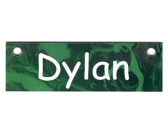 Etiqueta para cajón con diseño de mármol verde de 1,25 x 4 pulgadas personalizada con el nombre de su perro