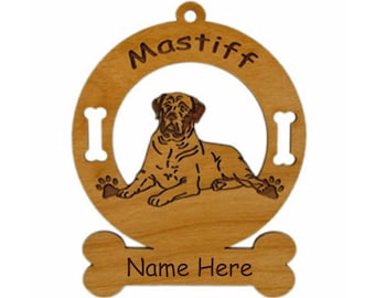Adorno de perro mastín acostado personalizado con el nombre de tu perro 3546