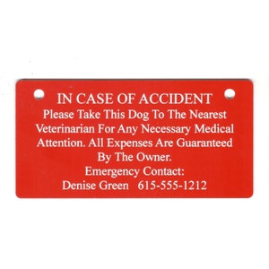In Case of Accident Crate Tag Personalized with Your Emergency Contact's Name - Now with 10 Color Choices!