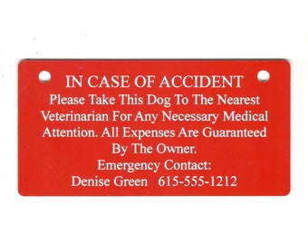 Personalized In Case of Accident Crate Tag - Emergency Contact Details