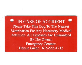 In Case of Accident Crate Tag Personalized with Your Emergency Contact's Name - Now with 10 Color Choices!