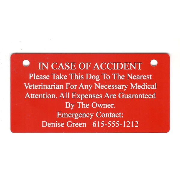 In Case of Accident Crate Tag Personalized with Your Emergency Contact's Name - Now with 10 Color Choices!