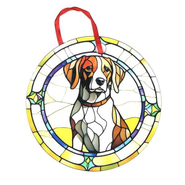 American Fox Hound Stained Glass Design Holographic Ornament