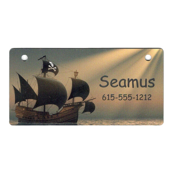 Pirate Ship on Brown Design Crate Tag Personalized with Your Dog's Name