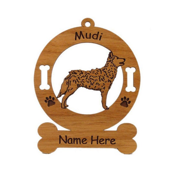 3582 Mudi Dog Standing Wood Dog Ornament Personalized with Your Dog's Name