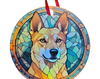Carolina Dog on Green Background Holographic Ornament