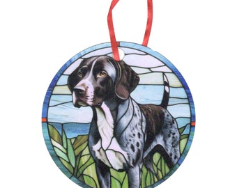 German Shorthaired Pointer #2 Stained Glass Design Holographic Ornament