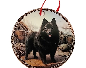 Schipperke on a Barge No Tail Holographic Dog Ornament, Gift or Pet Remembrance