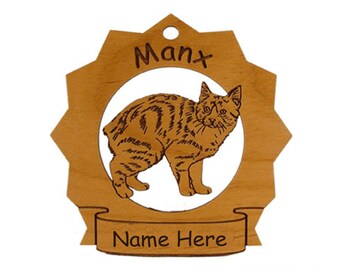 7236 Manx Cat Wood Ornament Personalized with Your Cat's Name