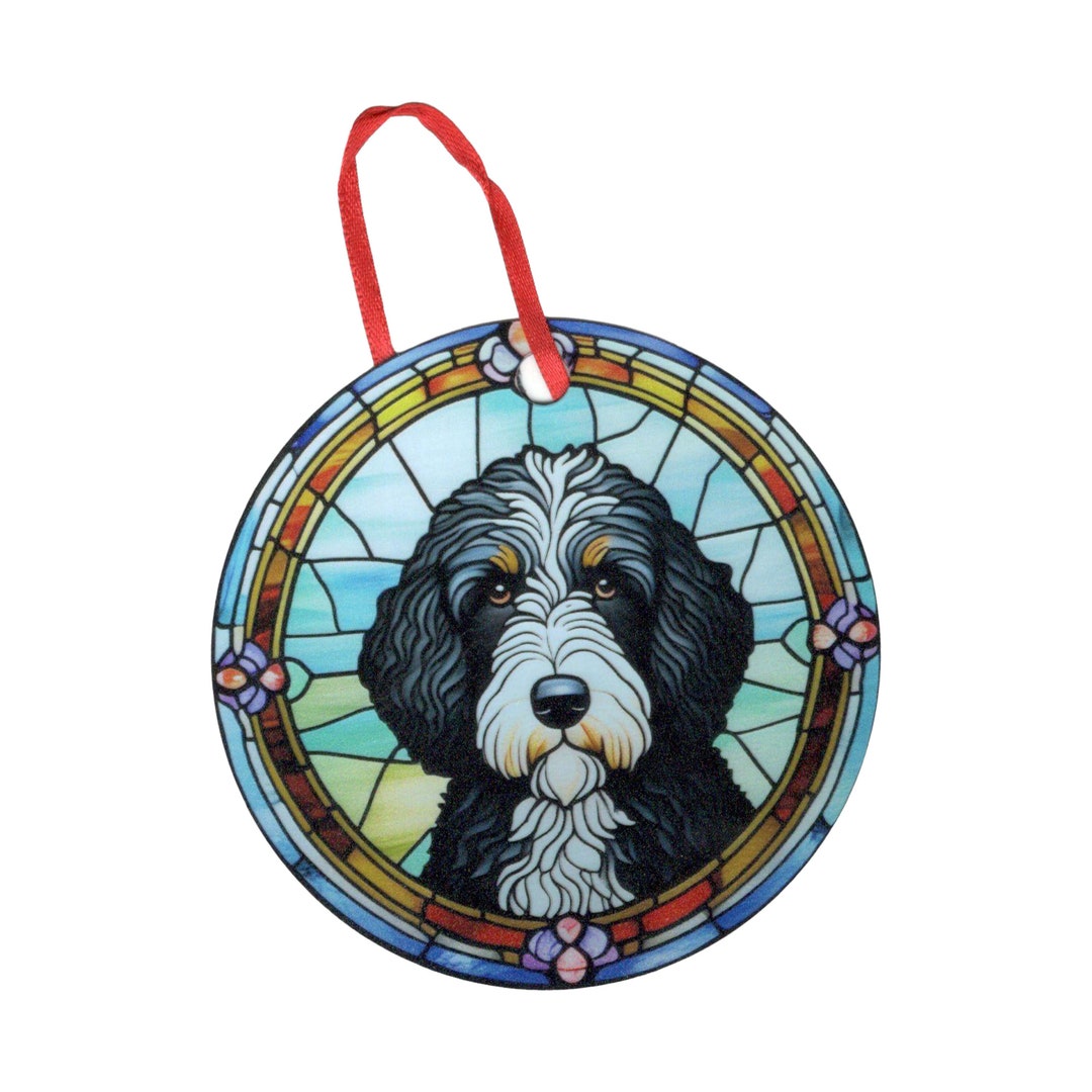 Bernedoodle Stained Glass Design Holographic Ornament - Etsy
