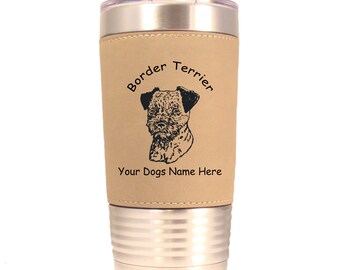 Personalized Border Terrier Tumbler: Engraved Dog Portrait, 20oz Insulated Cup