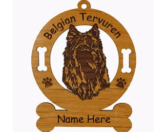 1662 Belgian Tervuren Head Dog Ornament Personalized with Your Dog's Name