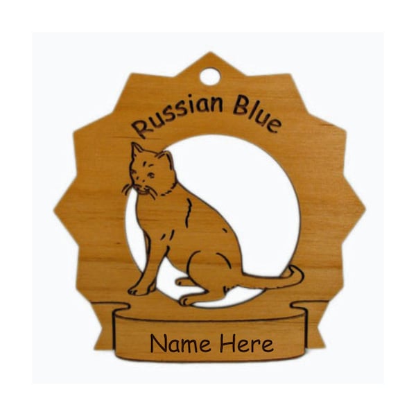 Russian Blue Cat Sitting Ornament Personalized with Your Cat's Name 7352