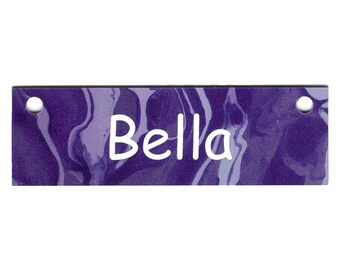 Etiqueta para caja con diseño de mármol morado de 1.25 x 4 pulgadas personalizada con el nombre de su perro