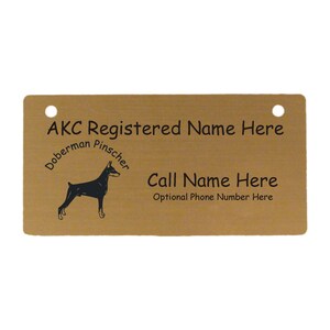 3085 Doberman Standing Crate Tag Personalized with Your Dog's Name