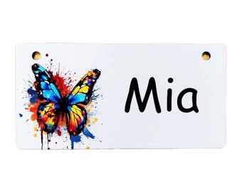 Watercolor Butterfly Crate Tag Personalized with Your Dog's Name