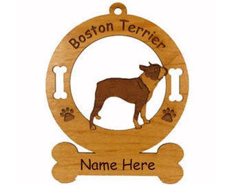 1923 Boston Terrier Standing Dog Ornament Personalized with Your Dog's Name